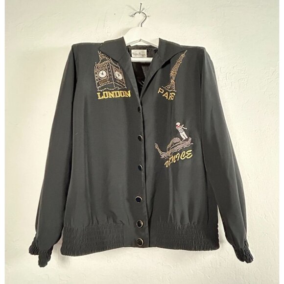 Philippe Marques Womens Button Down Long Sleeve Sweater Black Rhinestones London - Picture 1 of 11